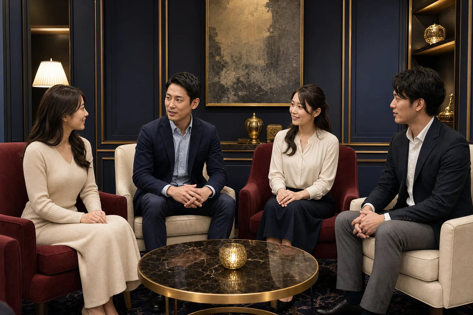 成人女性2名と成人男性2名が希望を事前に話し合う様子